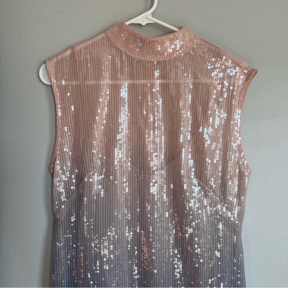Anthropologie Sequin Ombre Mock Neck Sleeveless Midi Dress Ombre - Picture 8 of 12